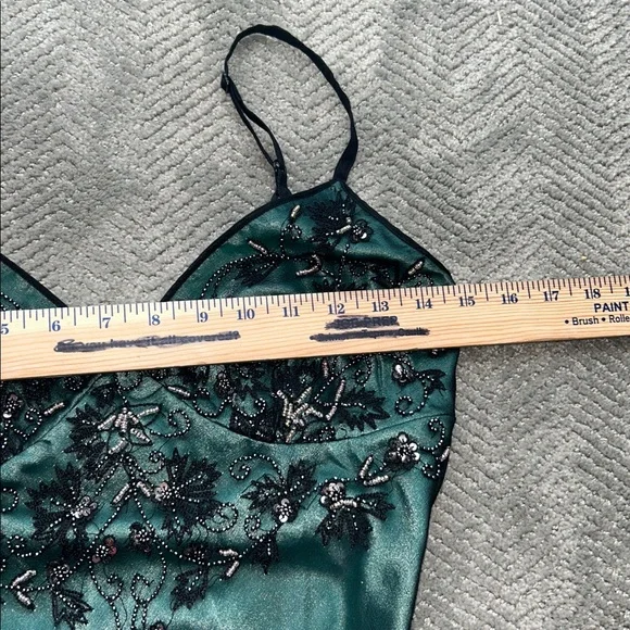 Adrianna Papell Dark Green Embellished Gown Silk Beaded Evening Gown Size 4 - Picture 13 of 16